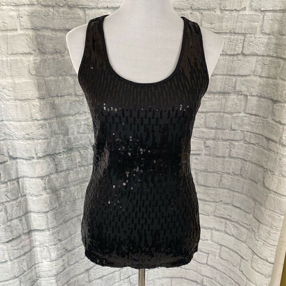 Express women M black sequin front ribbed tank top